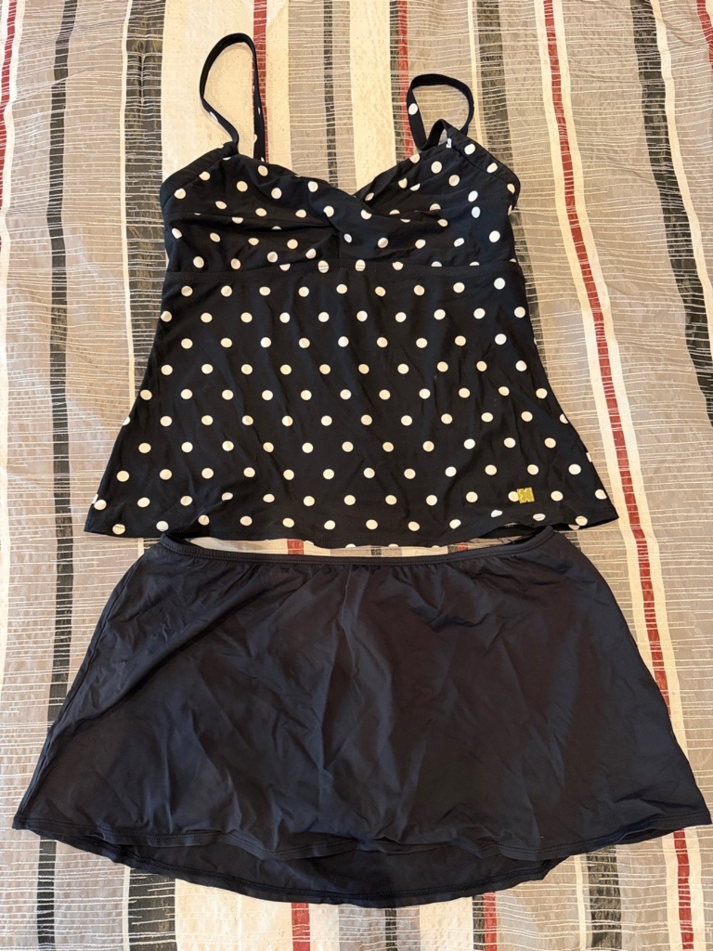 Liz Claiborne Black and White Polka Dot Tankini with Black Skirt
